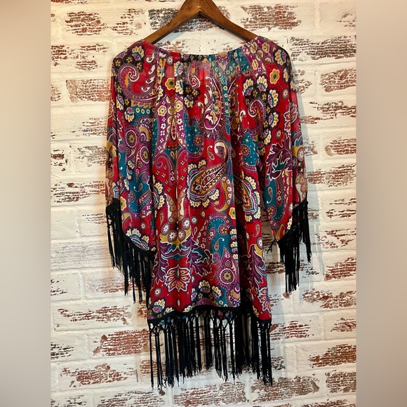 Lilypad Sheer Fringed Blouse Floral Paisley Boho Chic Size M - Picture 8 of 14